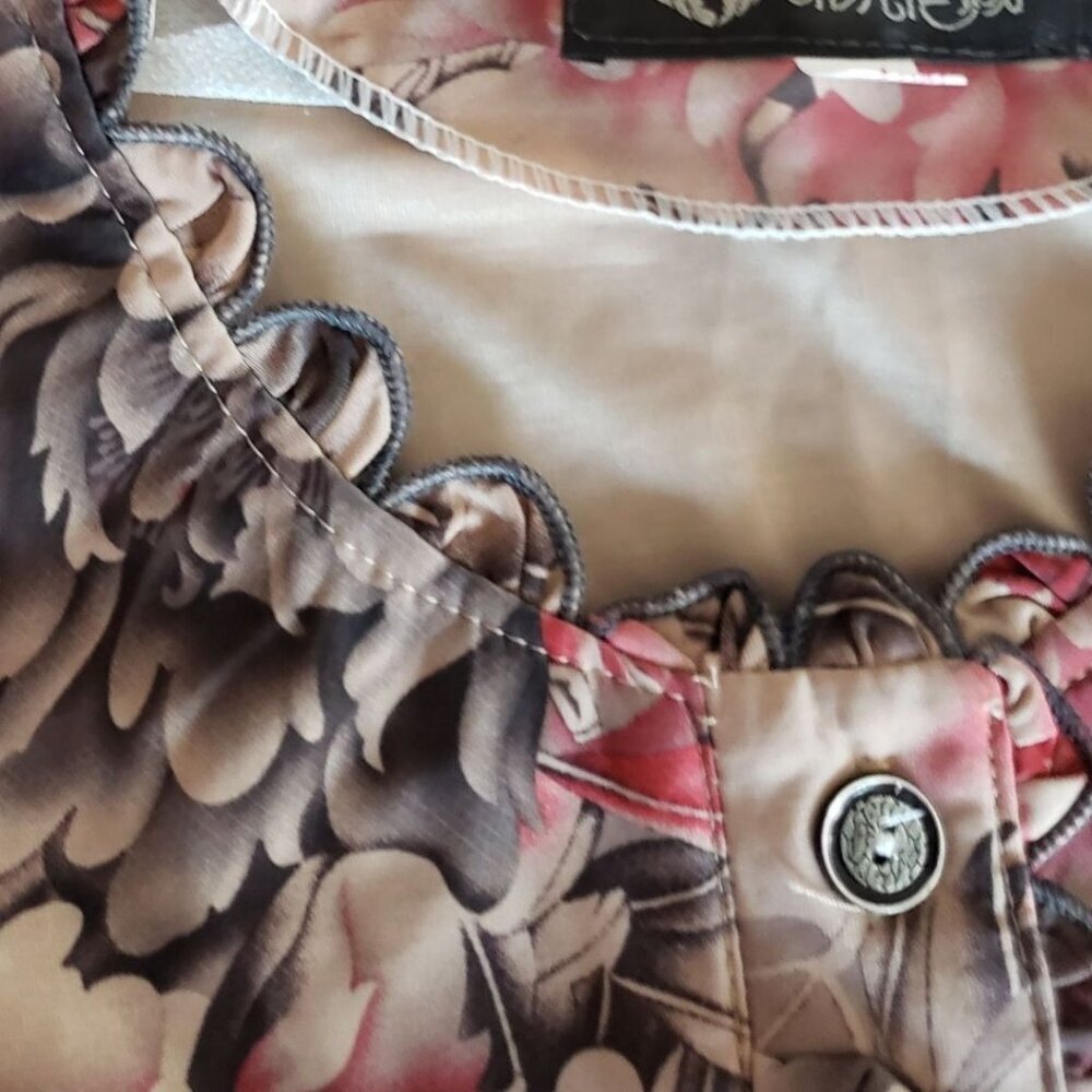 Floral Button-Up Short-Sleeve Blouse With Scalloped Edging Multicolor Size 21 - Picture 5 of 14